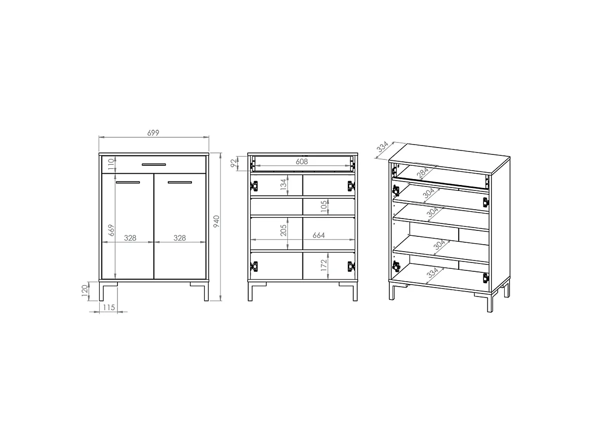 Meuble à chaussures 2 portes 1 tiroir Liora Bois