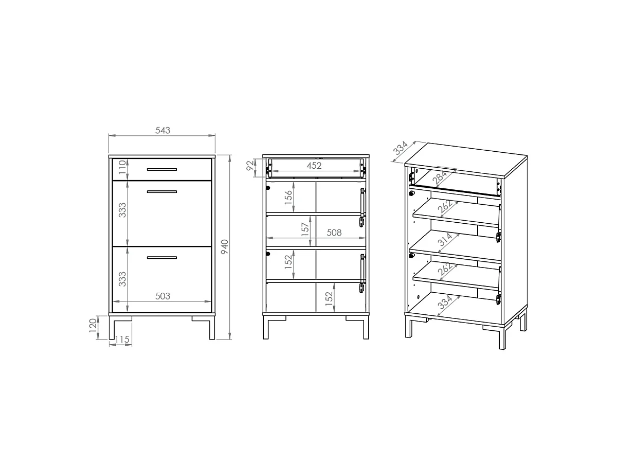 Schuhmöbel 2 Türen Zylinder 1 Schublade Liora Holz