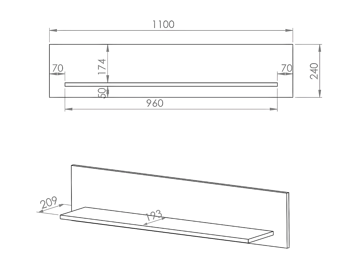 Scaffale da parete Elara in legno e nero