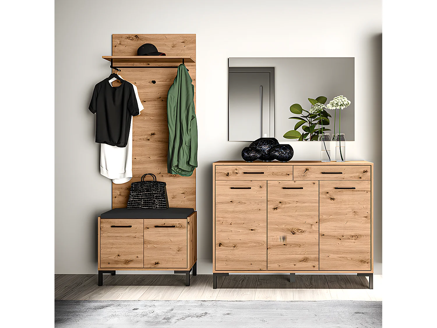 Wandkapstok 3 knijpers 1 plank Liora Wood