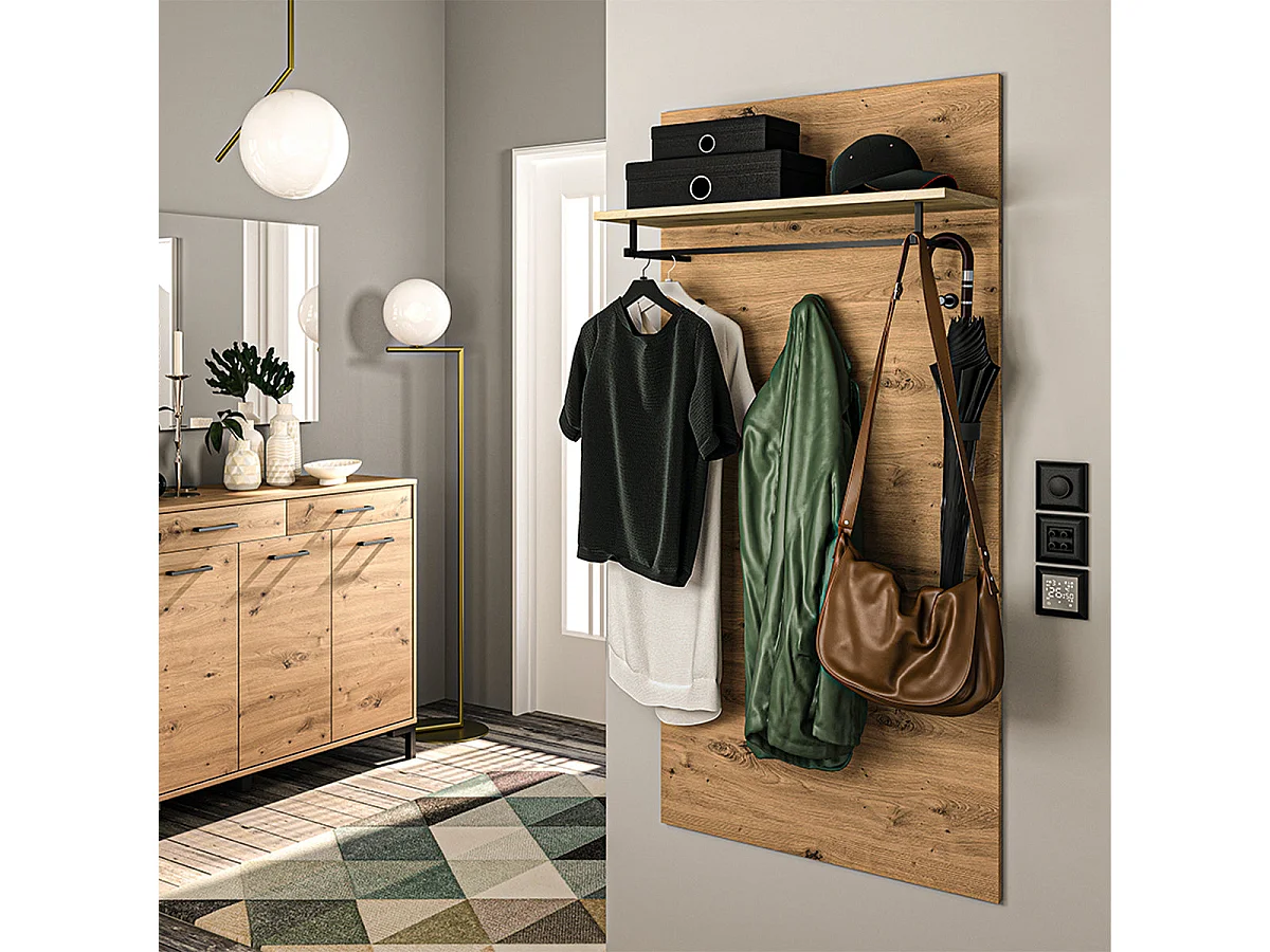 Porte-manteau mural 3 patères 1 étagère Liora Bois