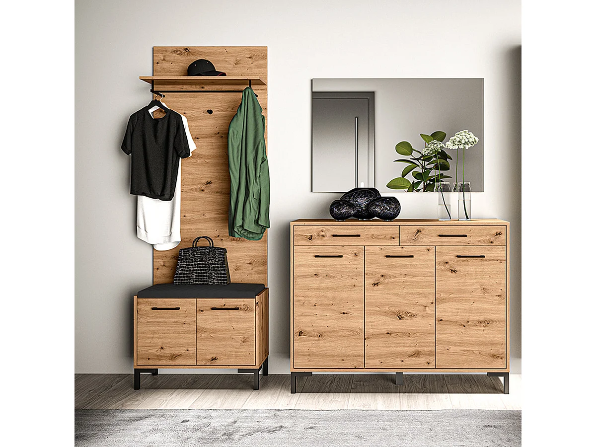 Porte-manteau mural 3 patères 1 étagère Liora Bois
