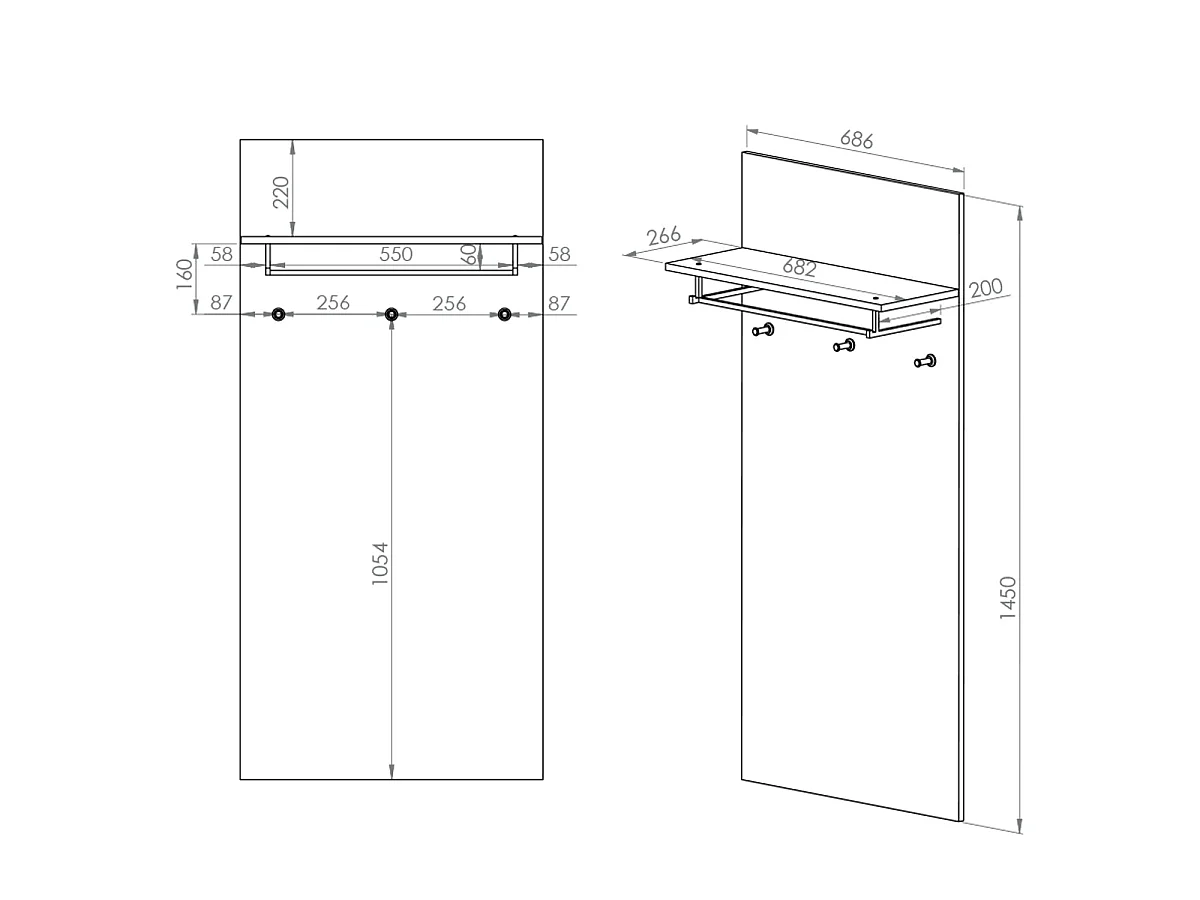 Porte-manteau mural 3 patères 1 étagère Liora Bois