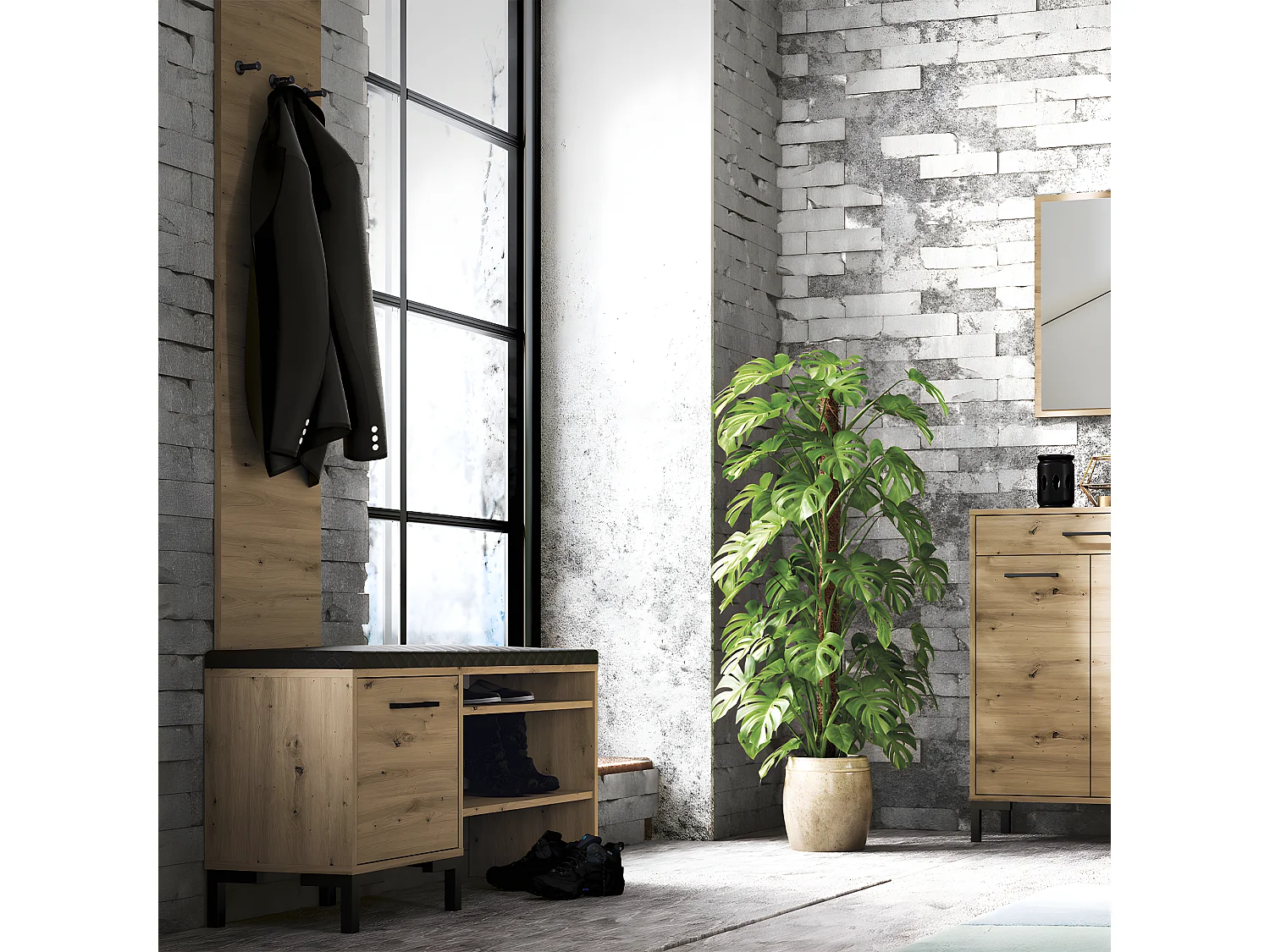 Appendiabiti a muro con 3 pioli Liora Wood