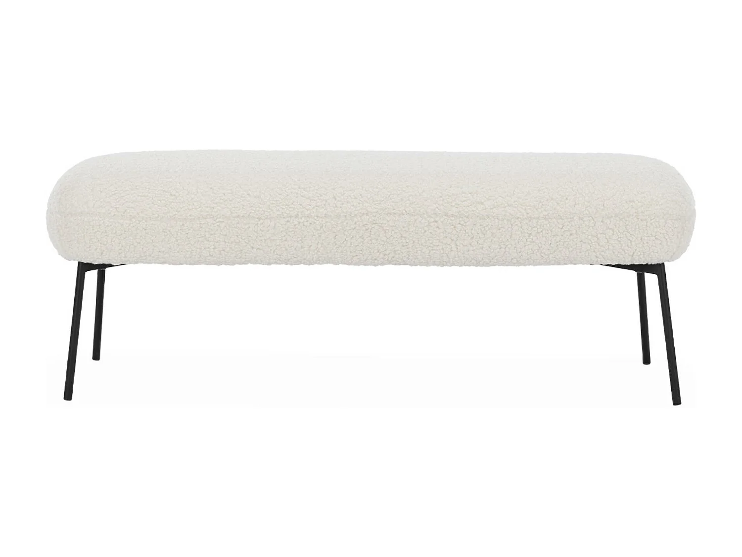 Banc. bout de lit avec revêtement bouclette. écru. pieds en métal noir. L 120 x P 41 x H 42.5cm