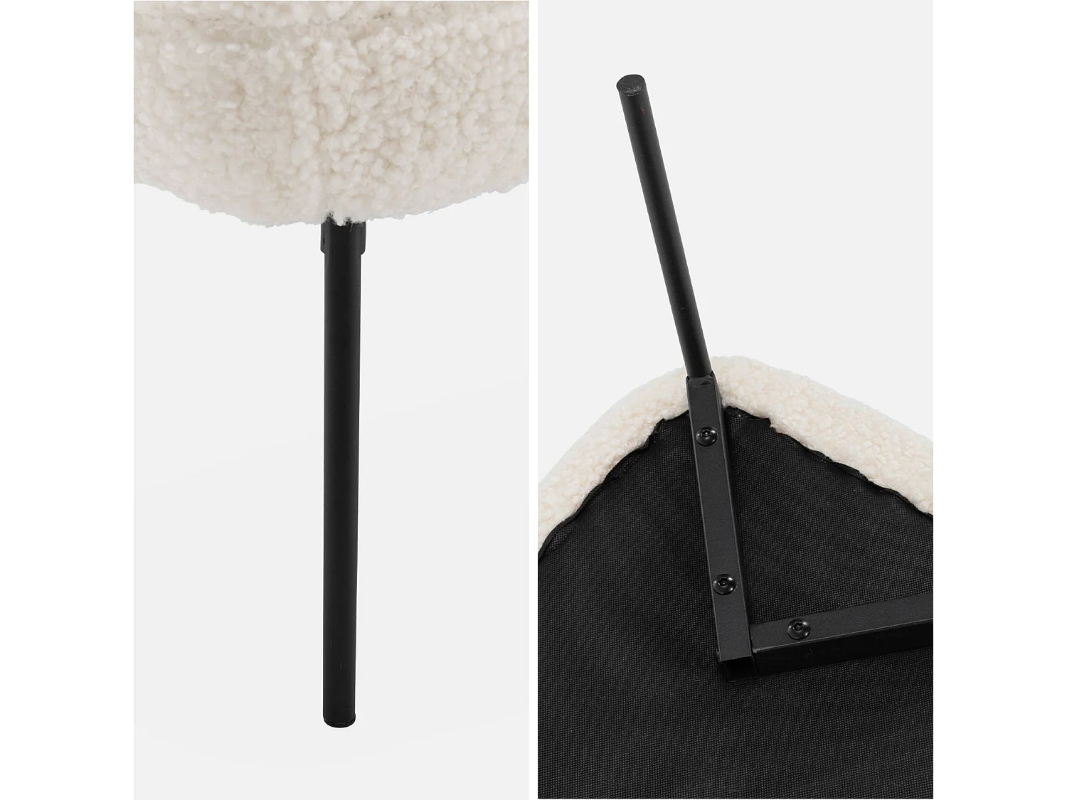 Banc. bout de lit avec revêtement bouclette. écru. pieds en métal noir. L 120 x P 41 x H 42.5cm