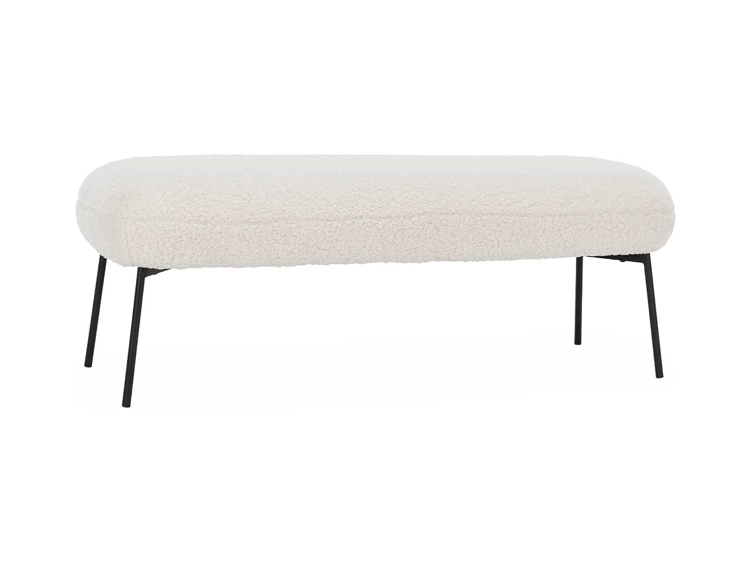 Banc. bout de lit avec revêtement bouclette. écru. pieds en métal noir. L 120 x P 41 x H 42.5cm