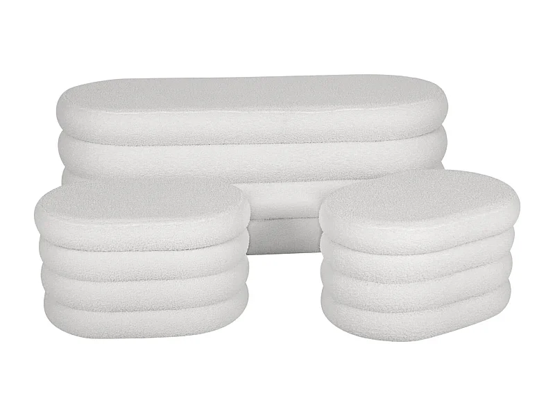 Banco cofre de almacenamiento borreguito con 2 puffs blanco