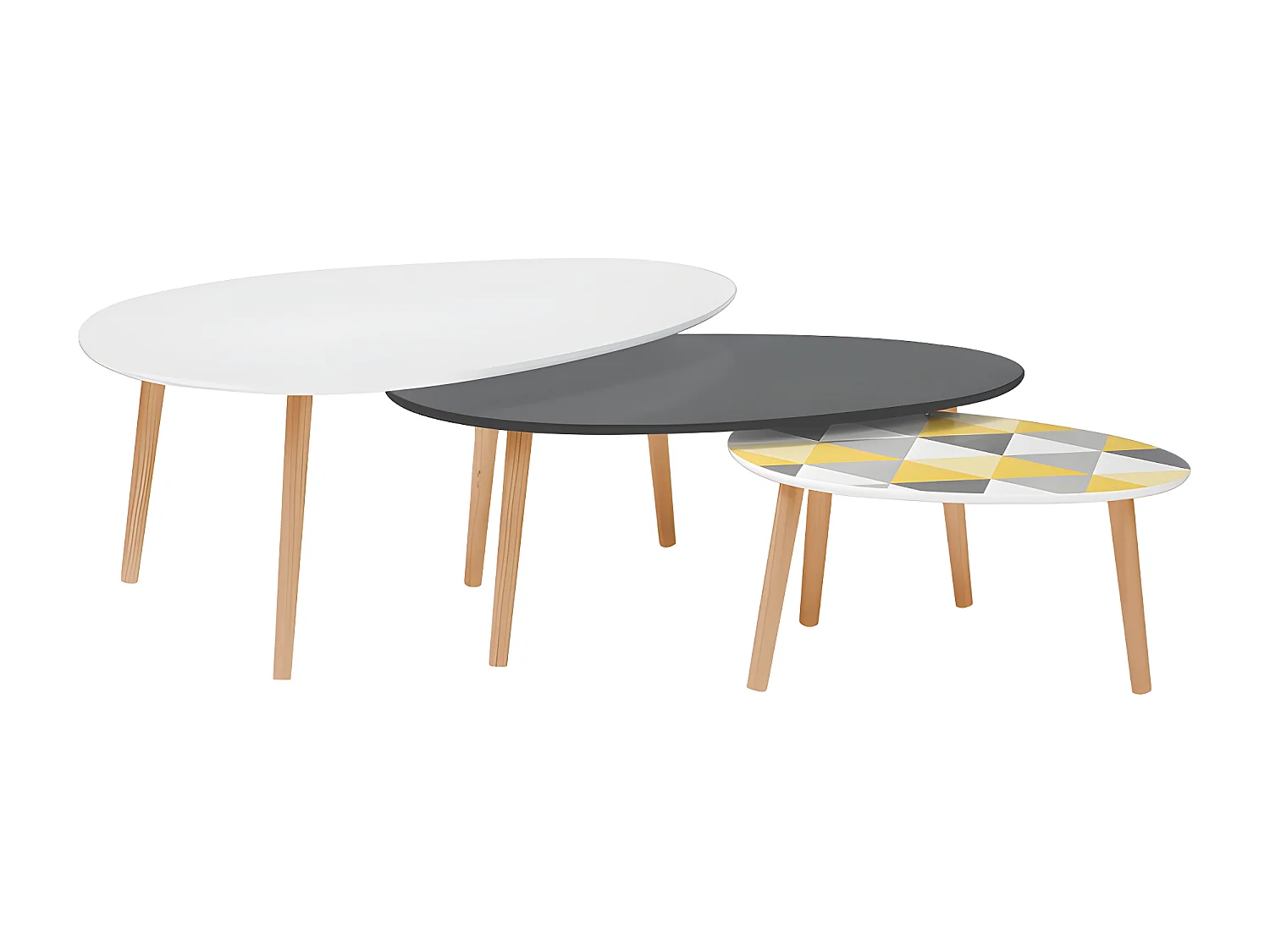 Lot de 3 tables basses gigognes scandinaves laquées motifs SEYCHELLES