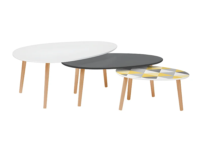 Lot de 3 tables basses gigognes scandinaves laquées motifs SEYCHELLES