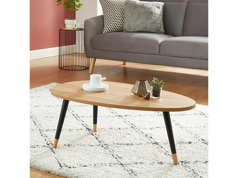 Table basse ORGANIC effet chêne pieds noirs 88cm