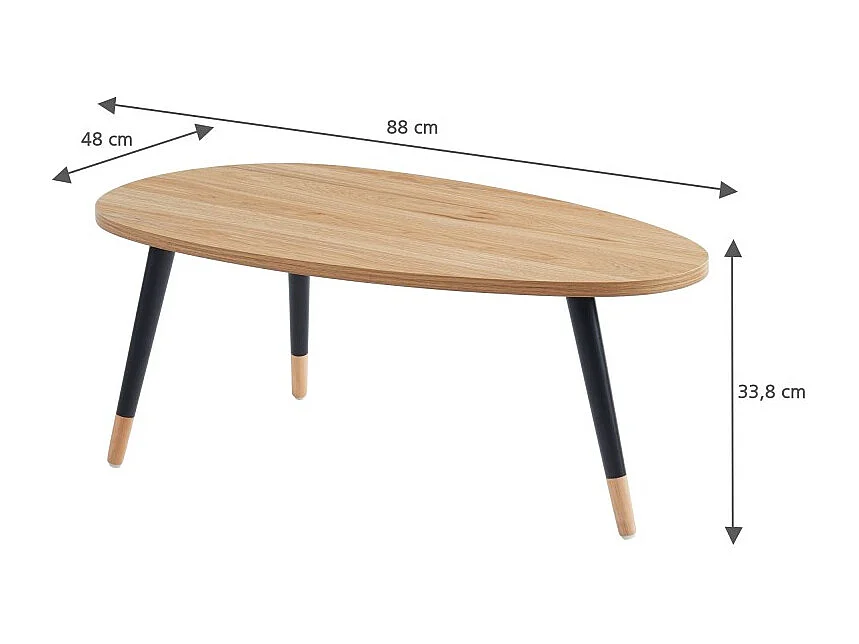 Table basse ORGANIC effet chêne pieds noirs 88cm