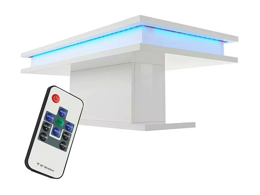 Table basse blanc laqué lumineuse moderne CELESTIA LEDS