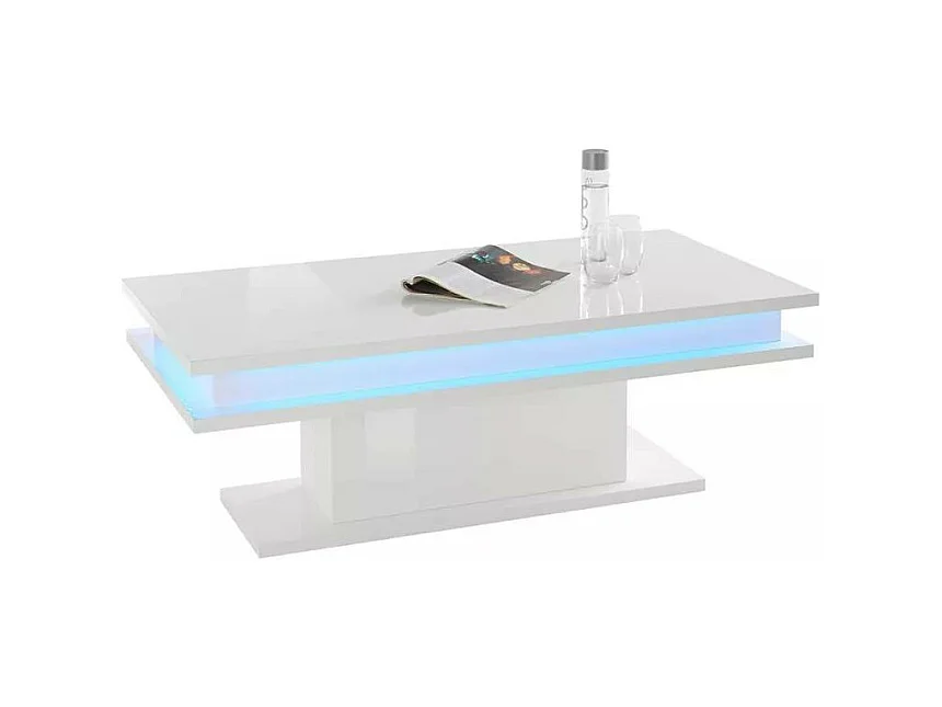 Table basse blanc laqué lumineuse moderne CELESTIA LEDS