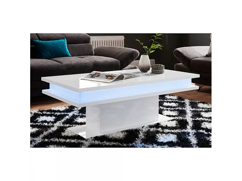 Table basse blanc laqué lumineuse moderne CELESTIA LEDS