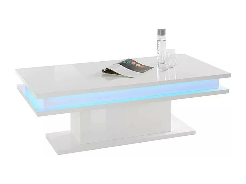 Table basse blanc laqué lumineuse moderne CELESTIA LEDS