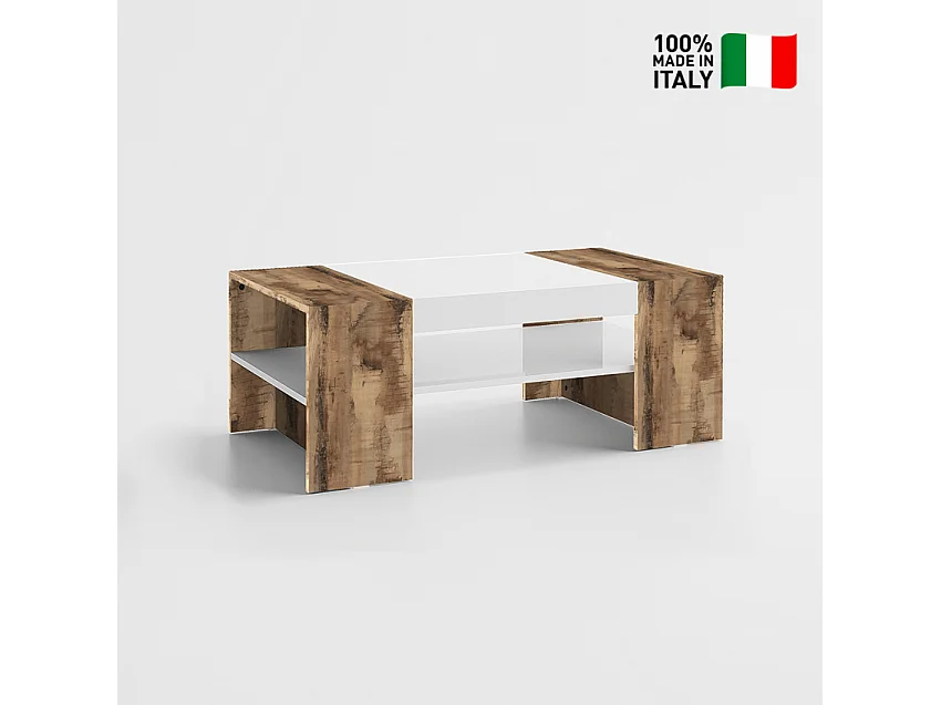 Table basse bois blanc finition ardoise design épuré moderne ECLIPSE