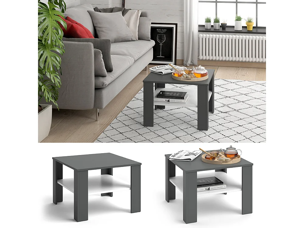 Table basse blanc/anthracite 60x60x42 homer