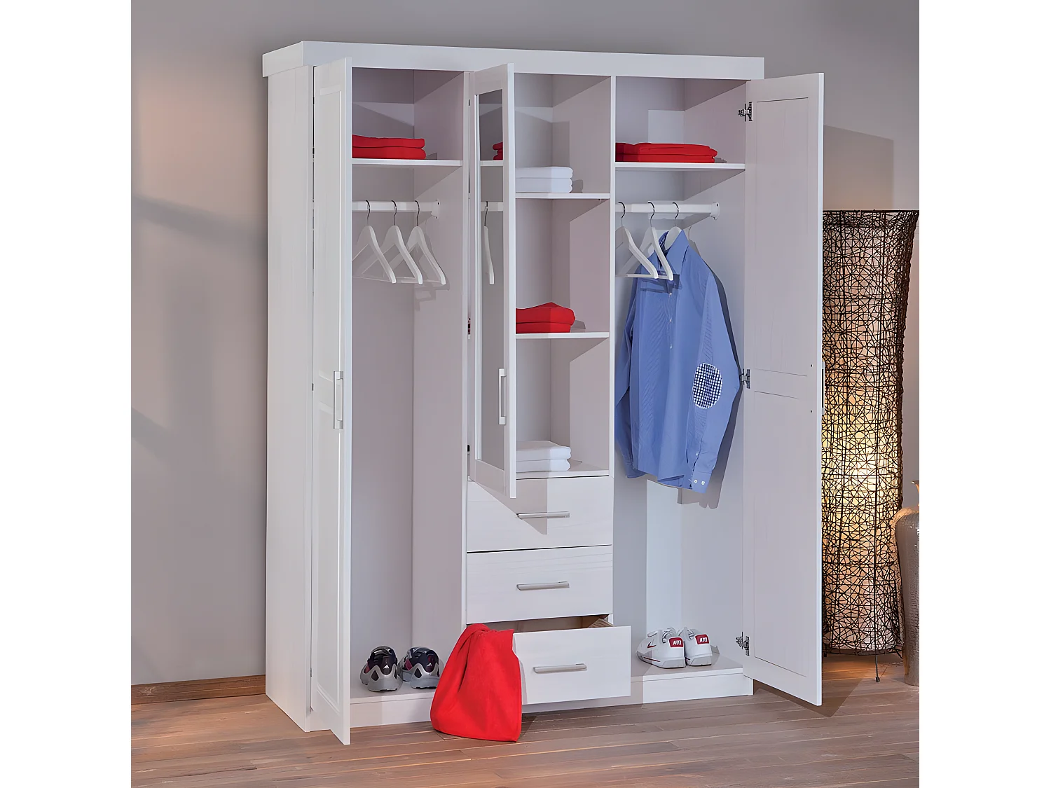 Armoire 3 Portes & 3 Tiroirs "Angel" 190cm Blanc