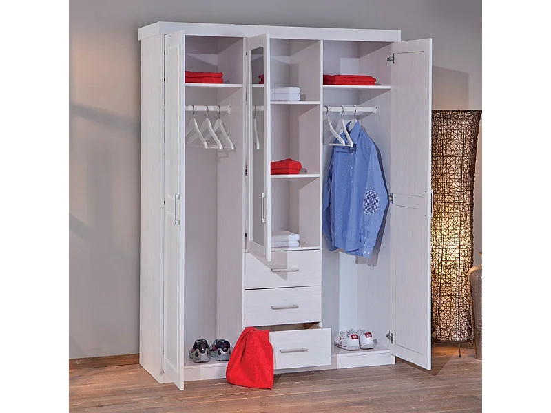 Armoire 3 Portes & 3 Tiroirs "Angel" 190cm Blanc