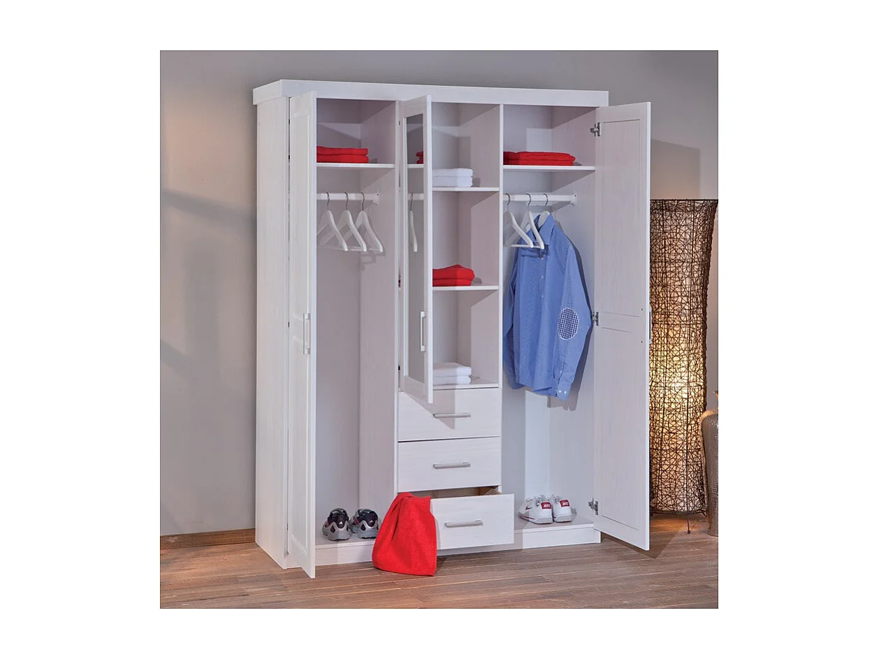 Armoire 3 Portes & 3 Tiroirs "Angel" 190cm Blanc