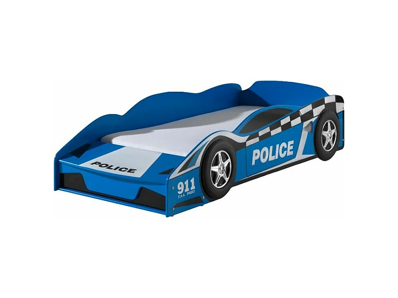 Pack - Lit Enfant & Matelas "Police" 70x140cm Bleu