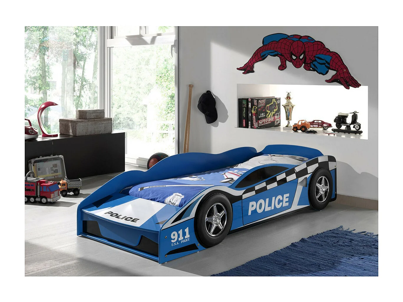 Pack - Lit Enfant & Matelas "Police" 70x140cm Bleu