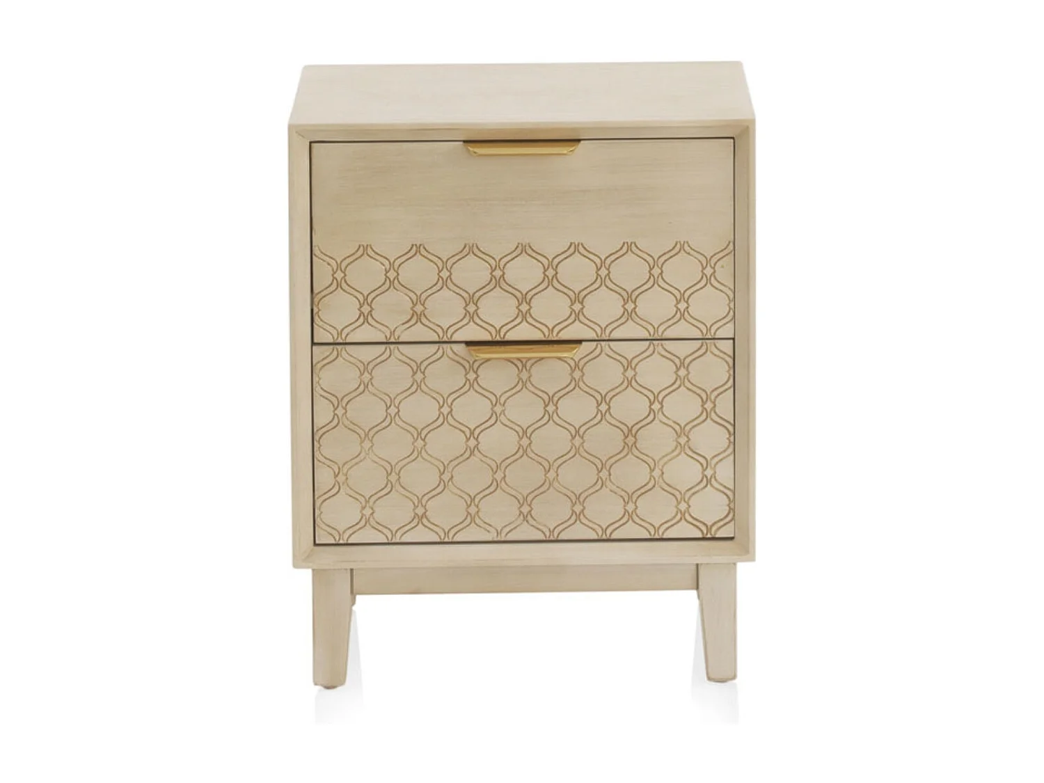 Table de chevet 2 tiroirs plaquée chêne et couleur beige