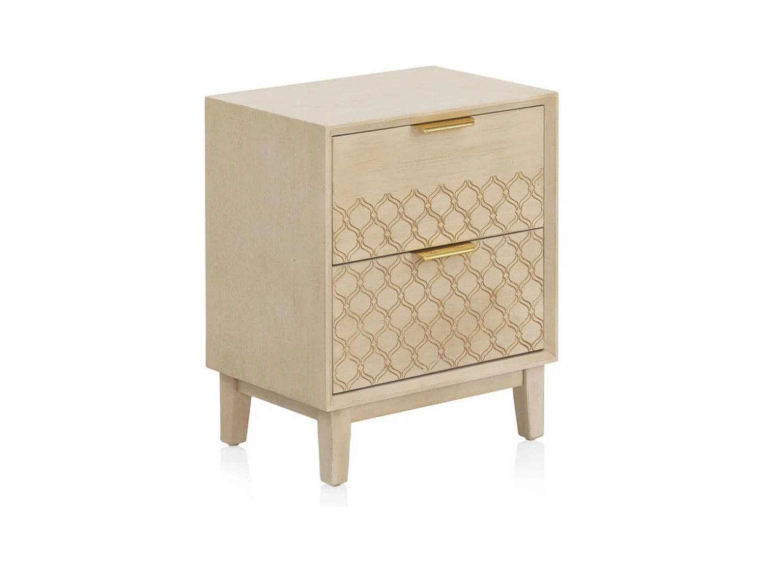 Table de chevet 2 tiroirs en placage de chêne et couleur beige