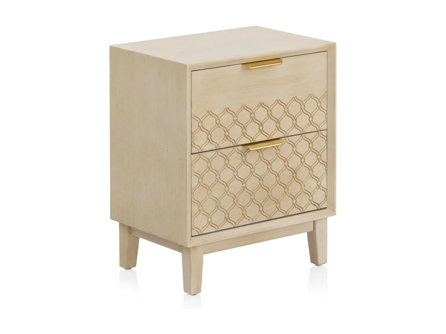 Table de chevet 2 tiroirs plaquée chêne et couleur beige