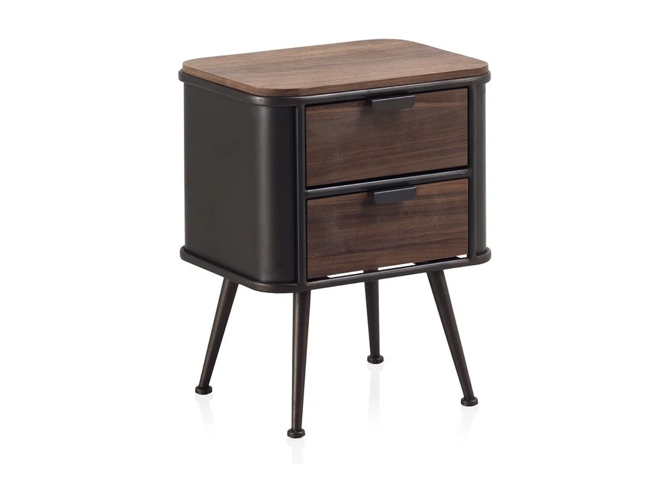 Table de chevet métallique avec plateau et 2 tiroirs en bois de sapin