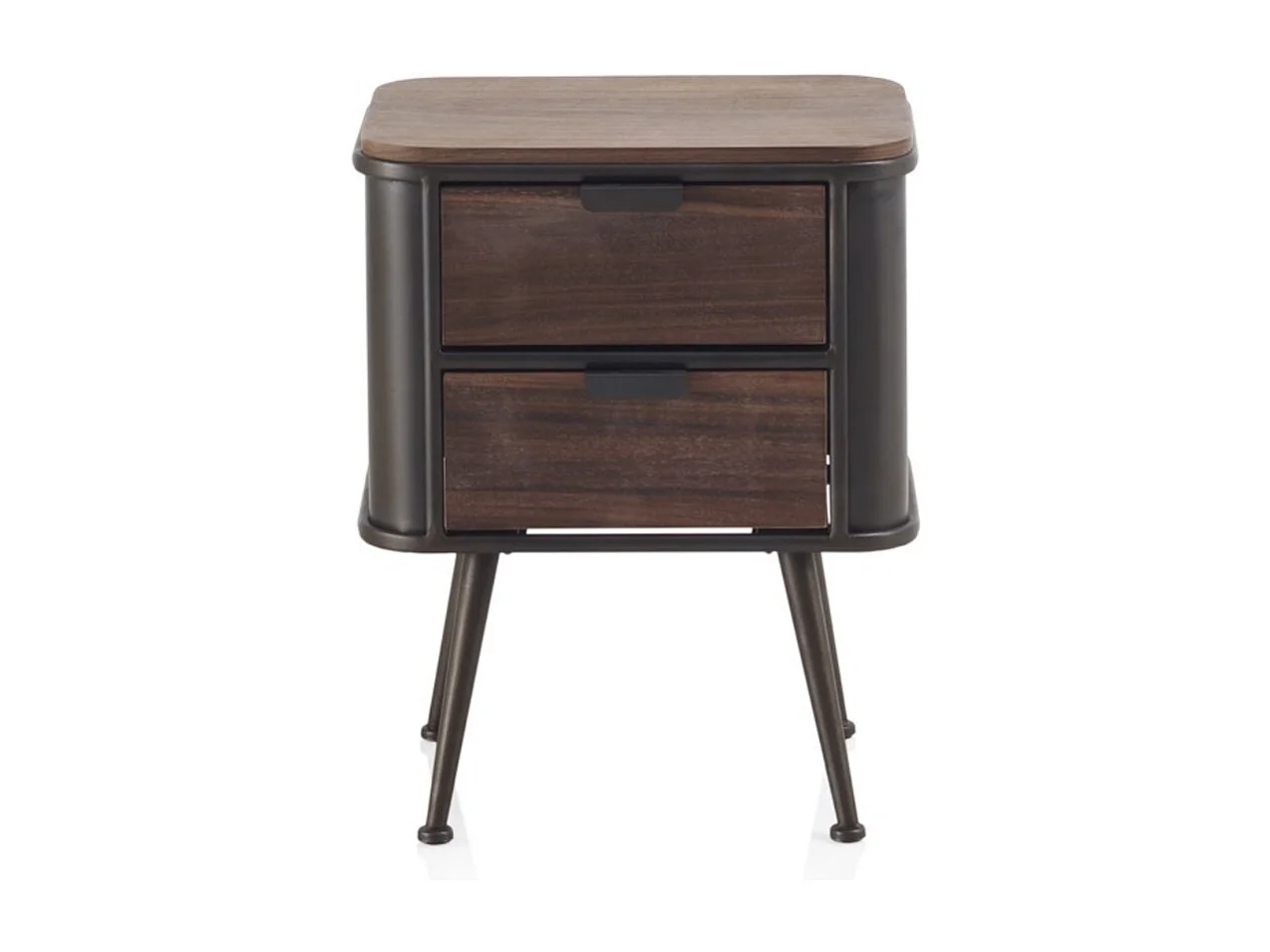 Table de chevet métallique avec plateau et 2 tiroirs en bois de sapin