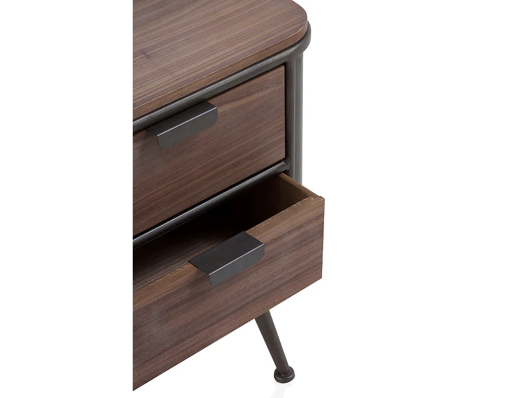 Table de chevet métallique avec plateau et 2 tiroirs en bois de sapin