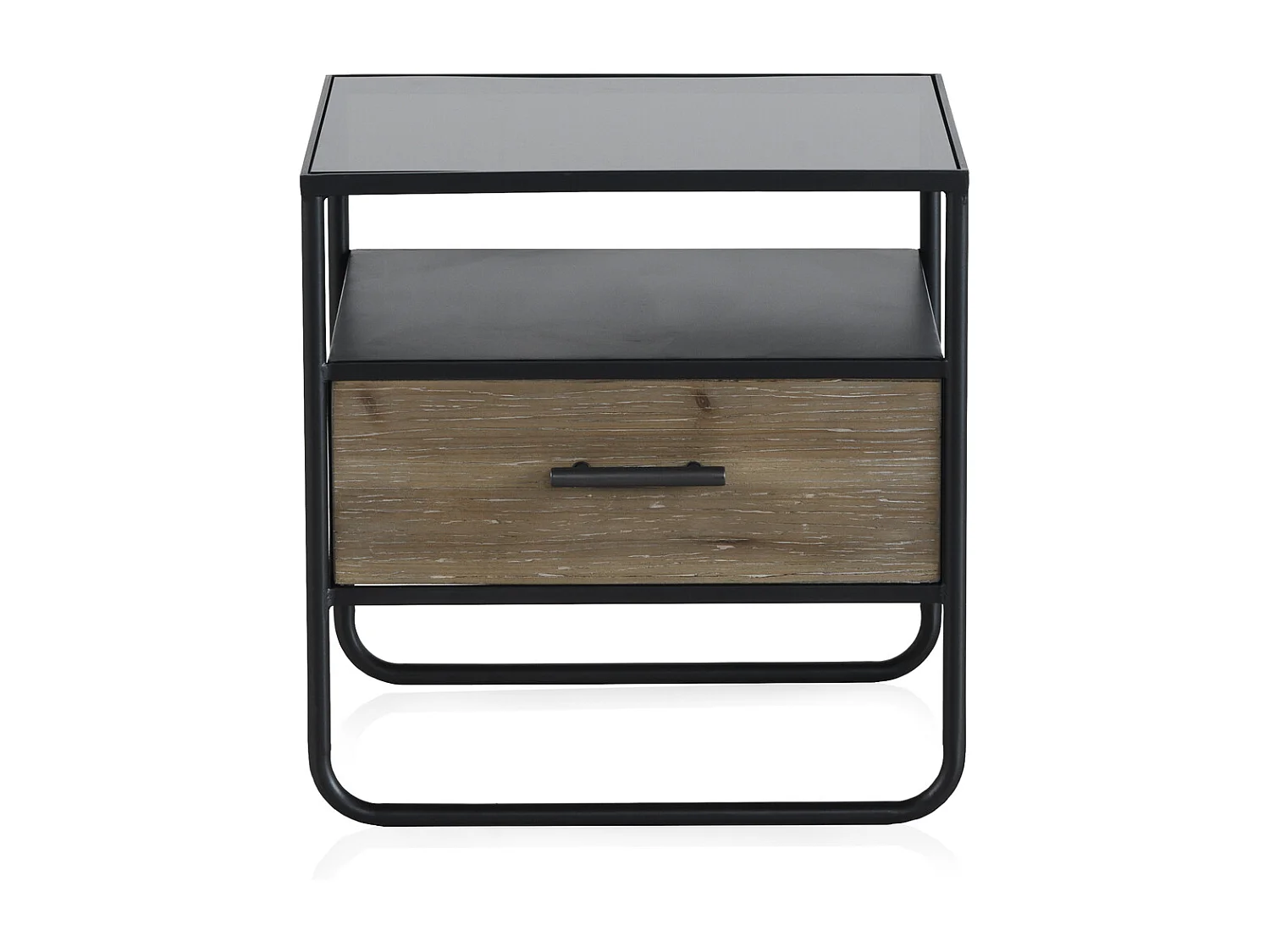 Mesita de noche 1 cajón de madera de abeto y hierro