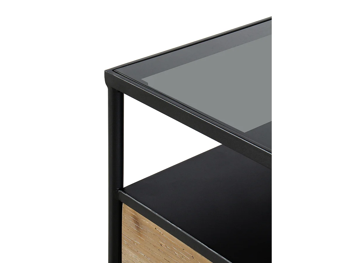 Mesita de noche 1 cajón de madera de abeto y hierro