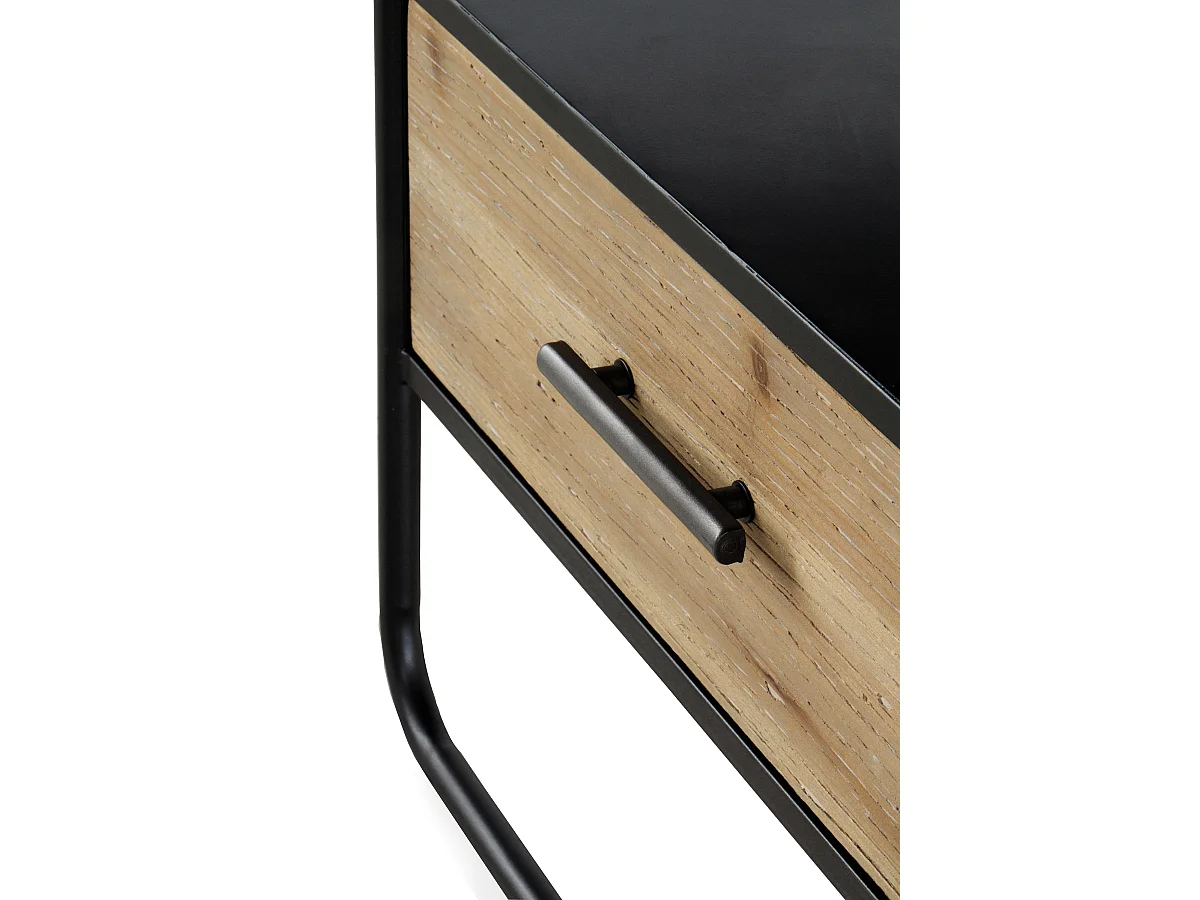 Mesa de cabeceira 1 gaveta em madeira de abeto e ferro