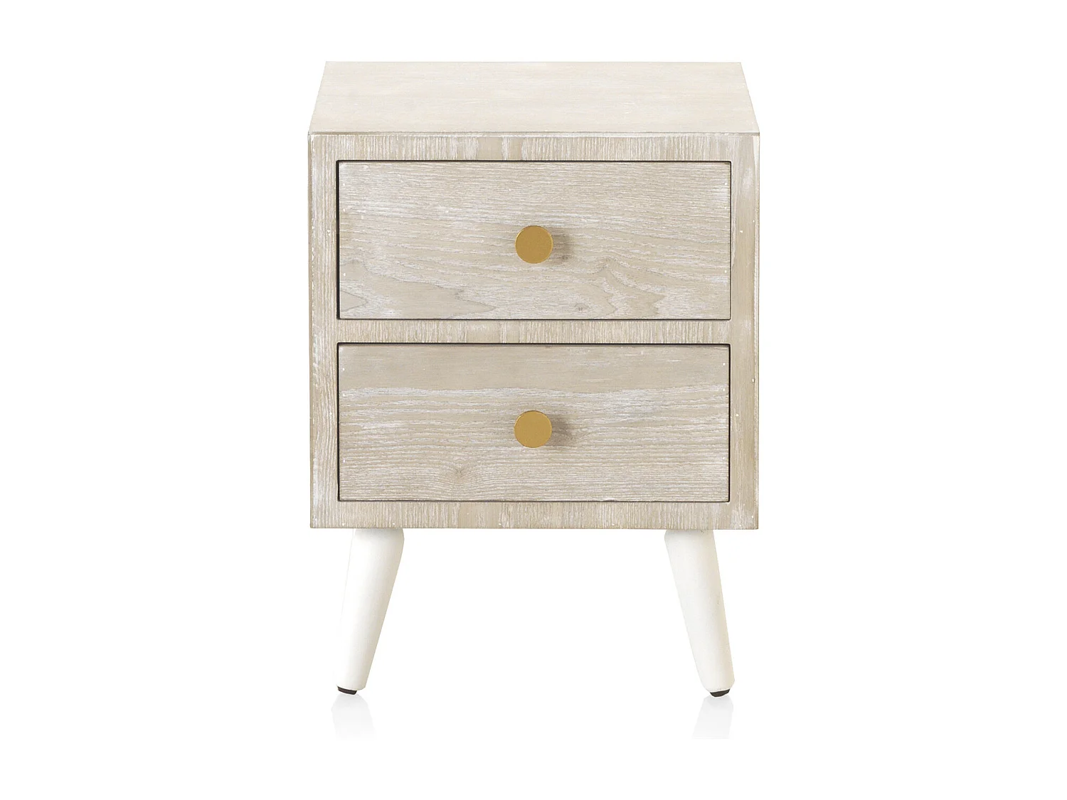 Mesita de noche con 2 cajones chapada en fresno patinado blanco