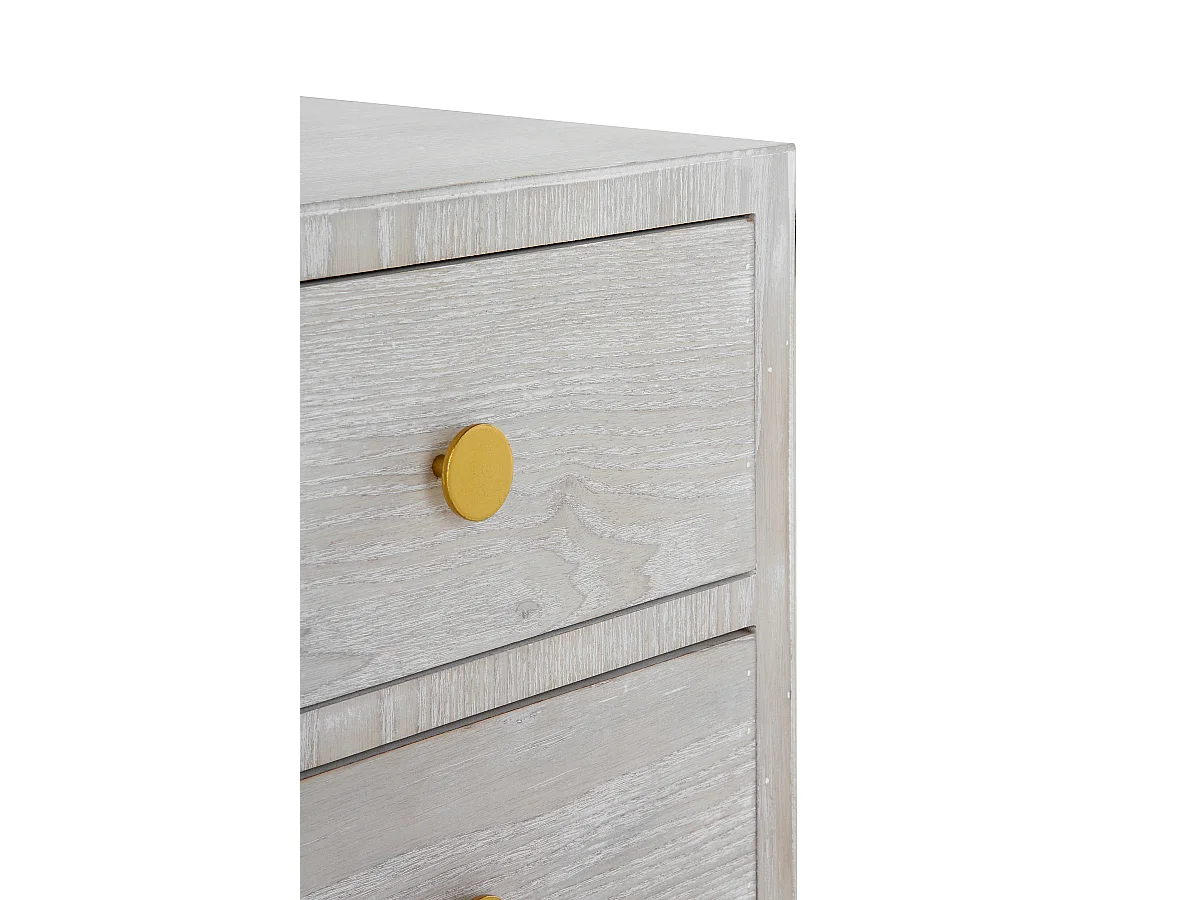 Mesa de cabeceira com 2 gavetas em folheado de freixo branco com acabamento em freixo branco patinado