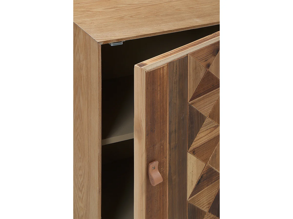 Table de chevet en bois de frêne recyclé avec 1 porte et piètement métallique