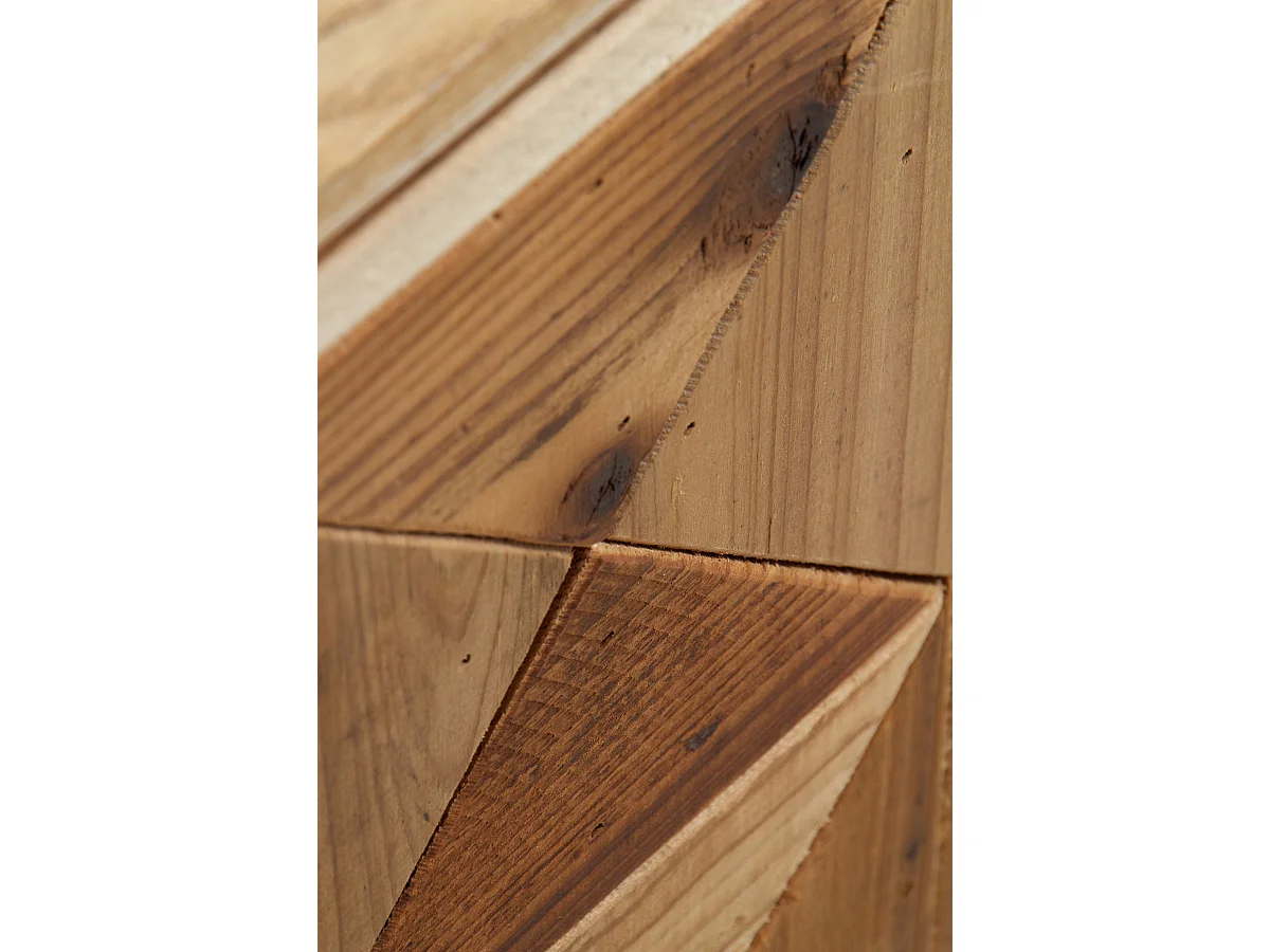 Table de chevet en bois de frêne recyclé avec 1 porte et piètement métallique