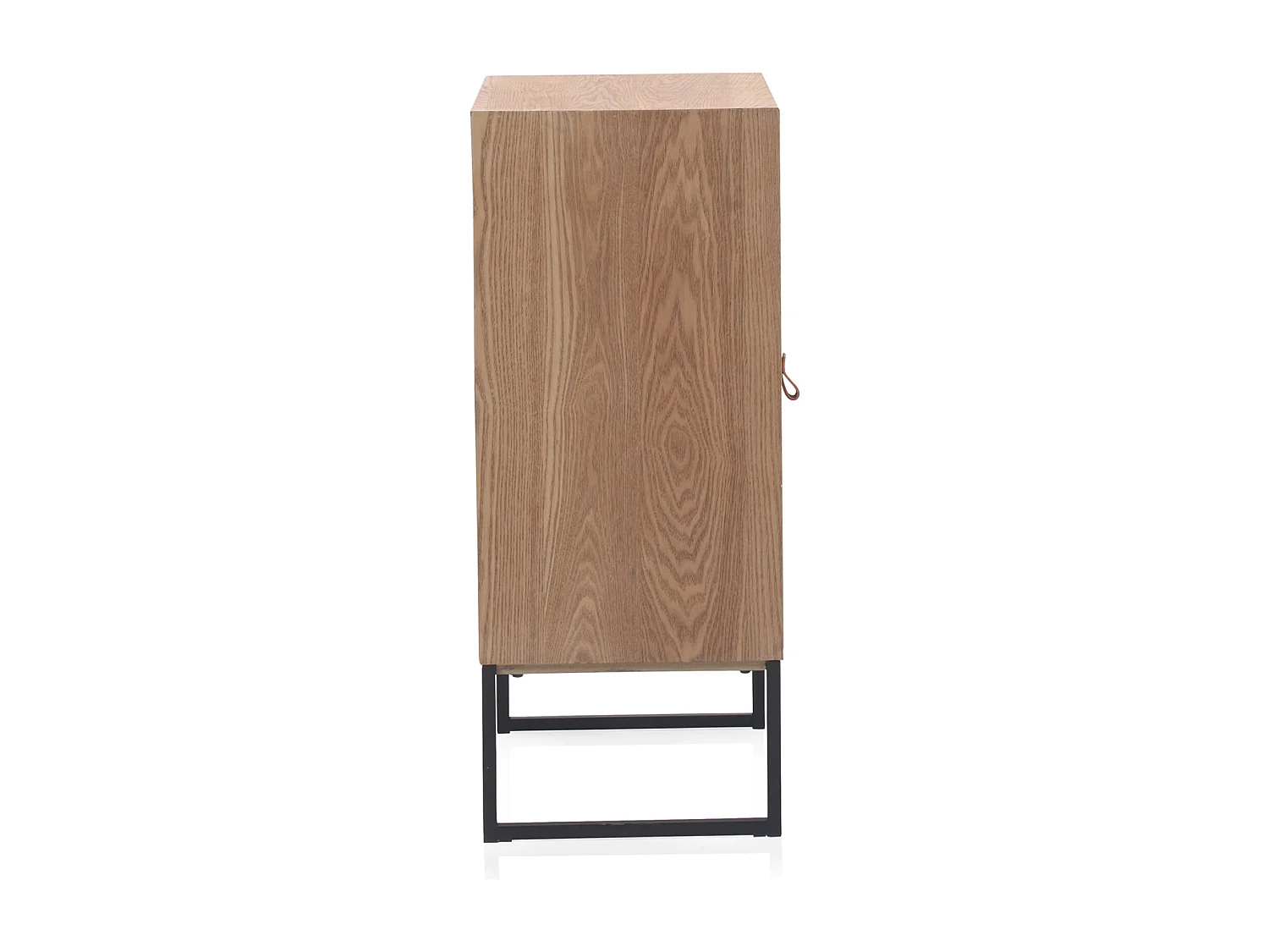 Table de chevet en bois de frêne recyclé avec 1 porte et piètement métallique