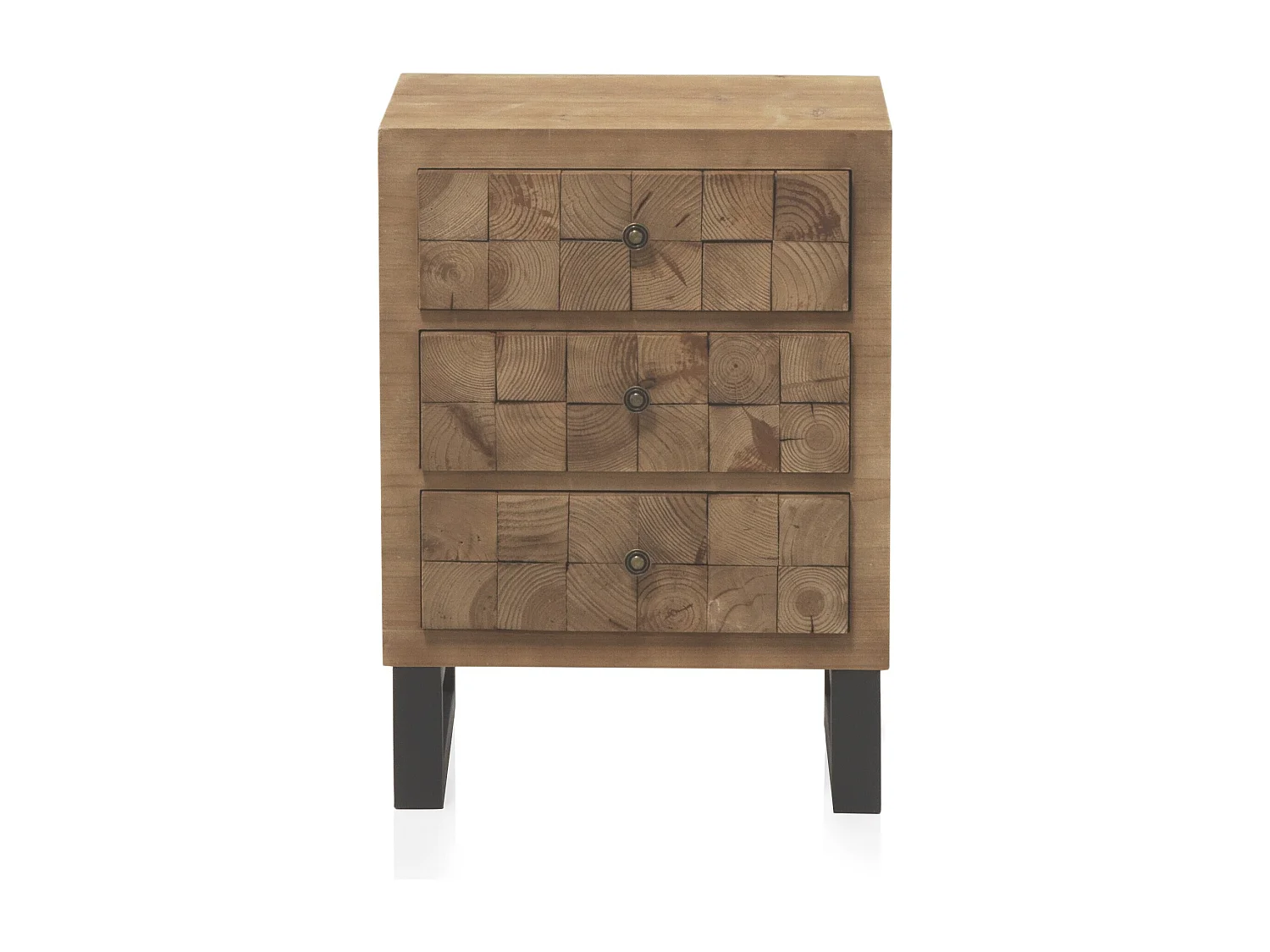 Table de chevet plaquée en bois de sapin avec 3 tiroirs