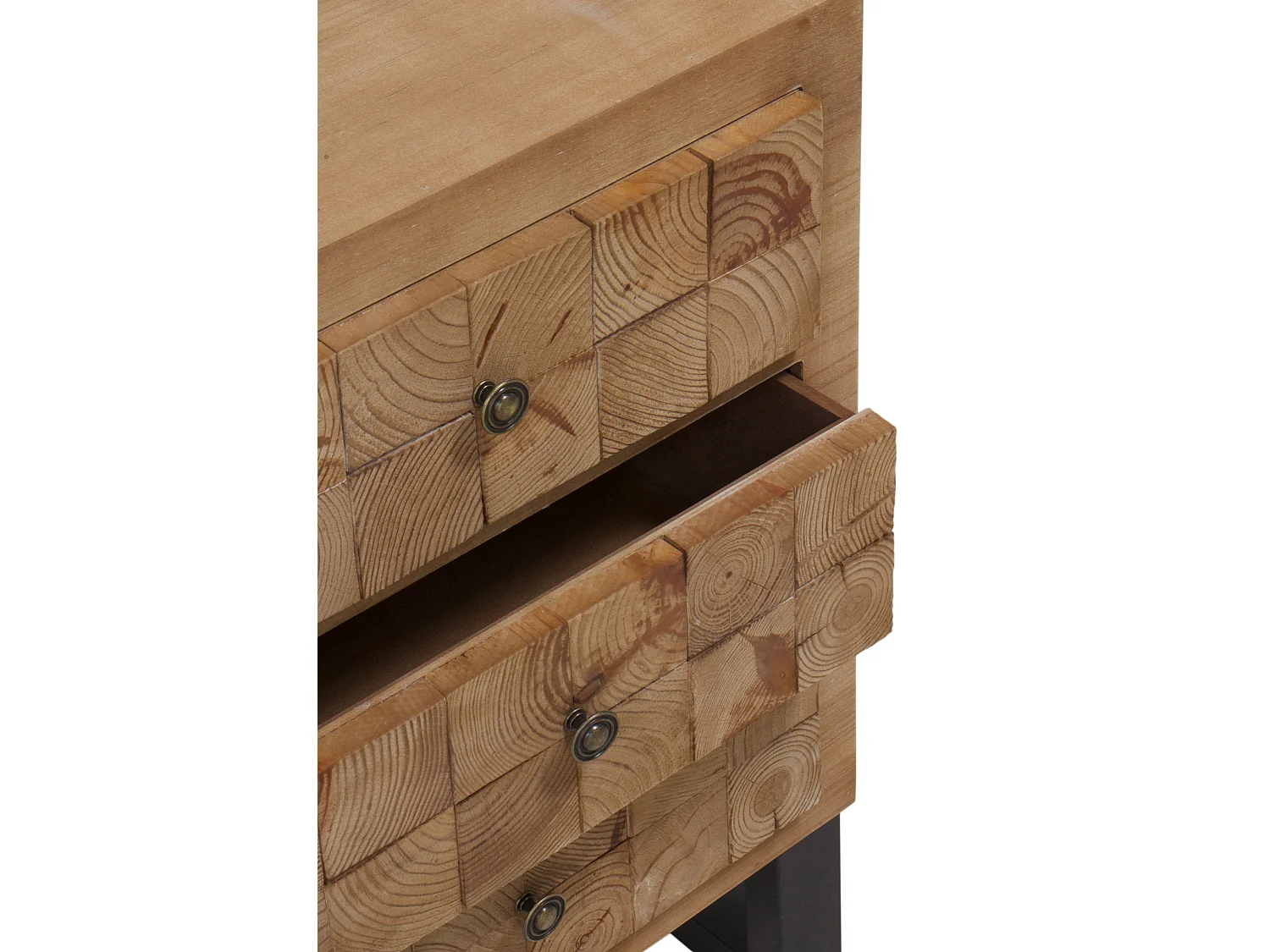 Table de chevet plaquée en bois de sapin avec 3 tiroirs