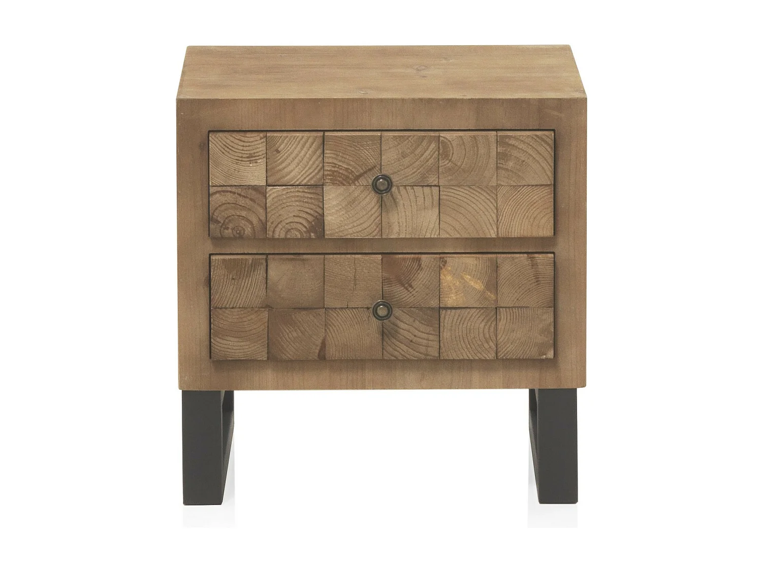 Comodino impiallacciato in legno d'abete con 2 cassetti