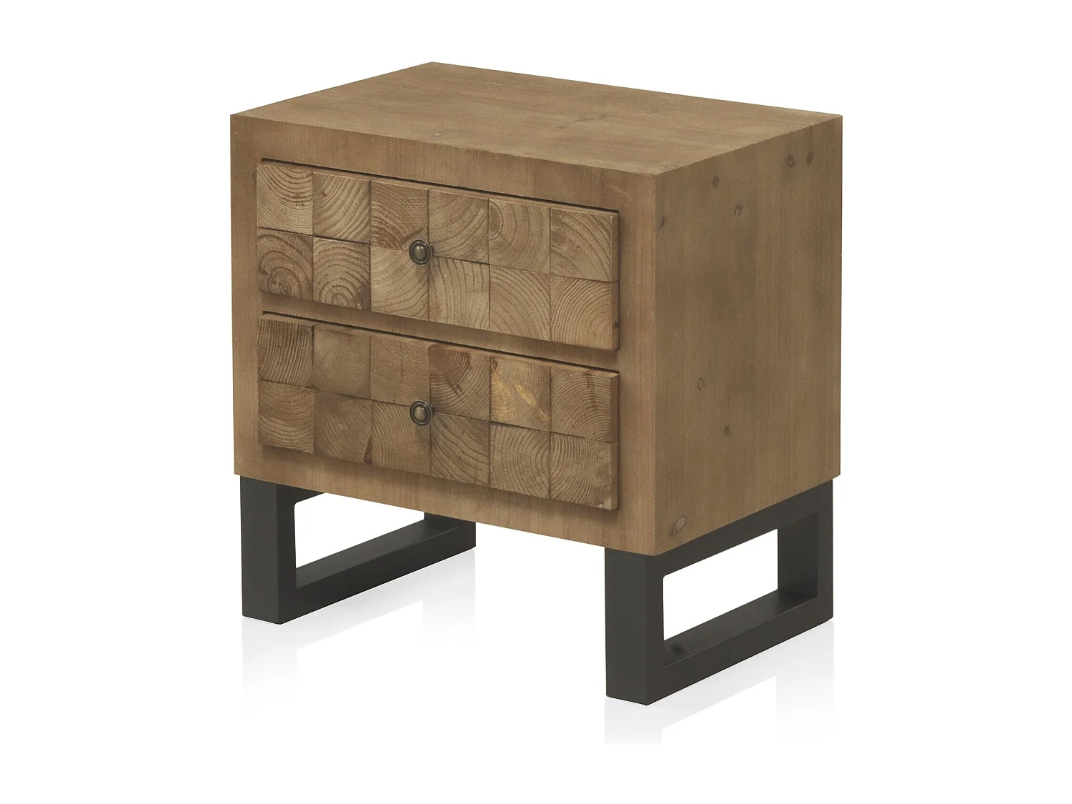 Table de chevet plaquée en bois de sapin avec 2 tiroirs