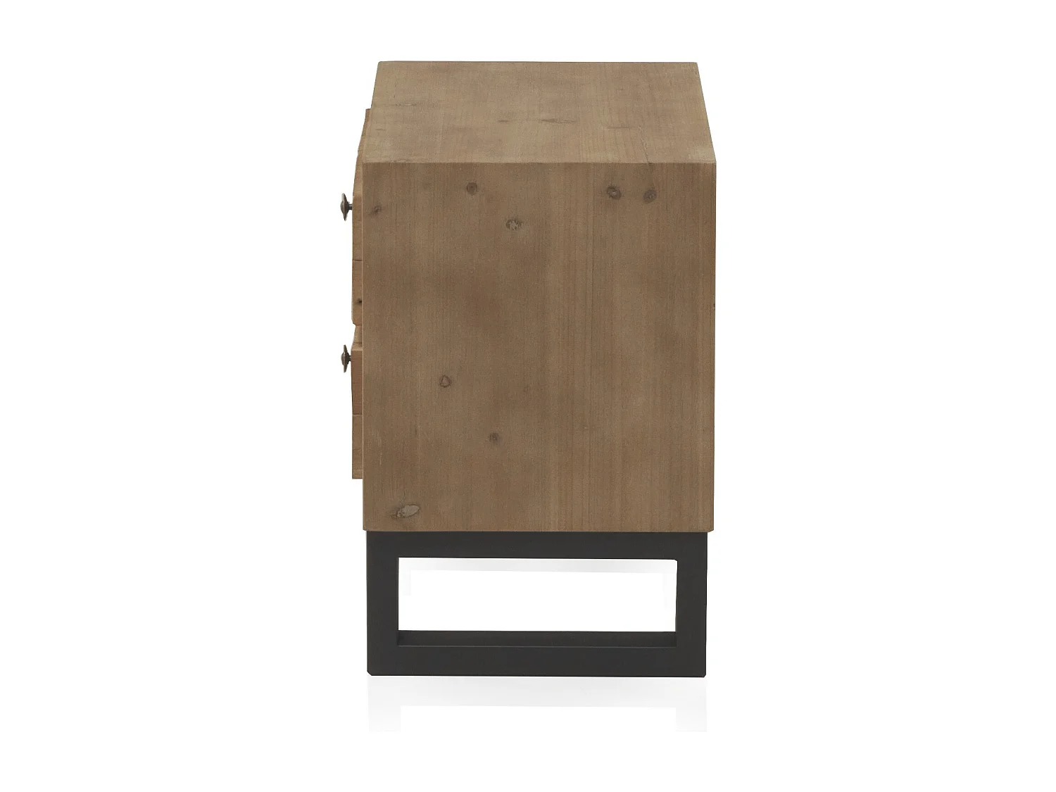 Table de chevet plaquée en bois de sapin avec 2 tiroirs