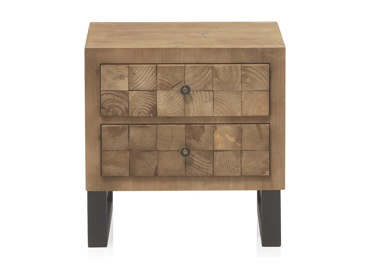 Table de chevet plaquée en bois de sapin avec 2 tiroirs