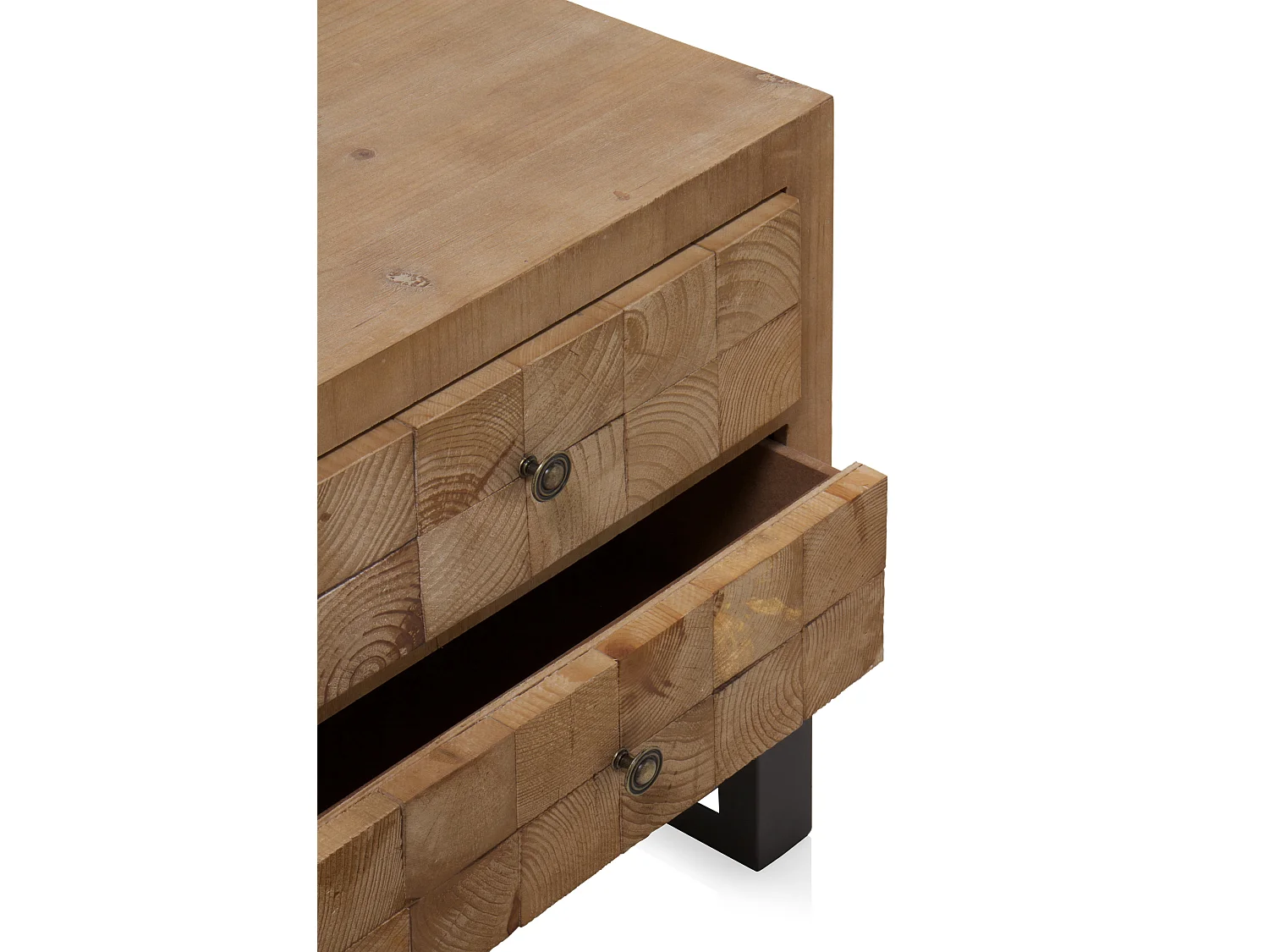 Table de chevet plaquée en bois de sapin avec 2 tiroirs