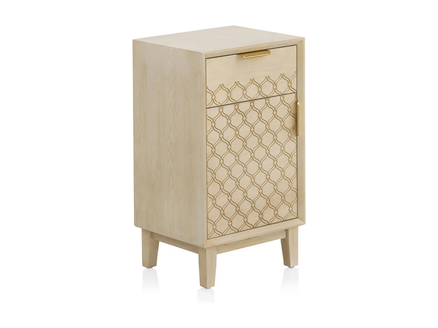 Table de chevet 1 tiroir et 1 porte plaquée chêne et couleur beige