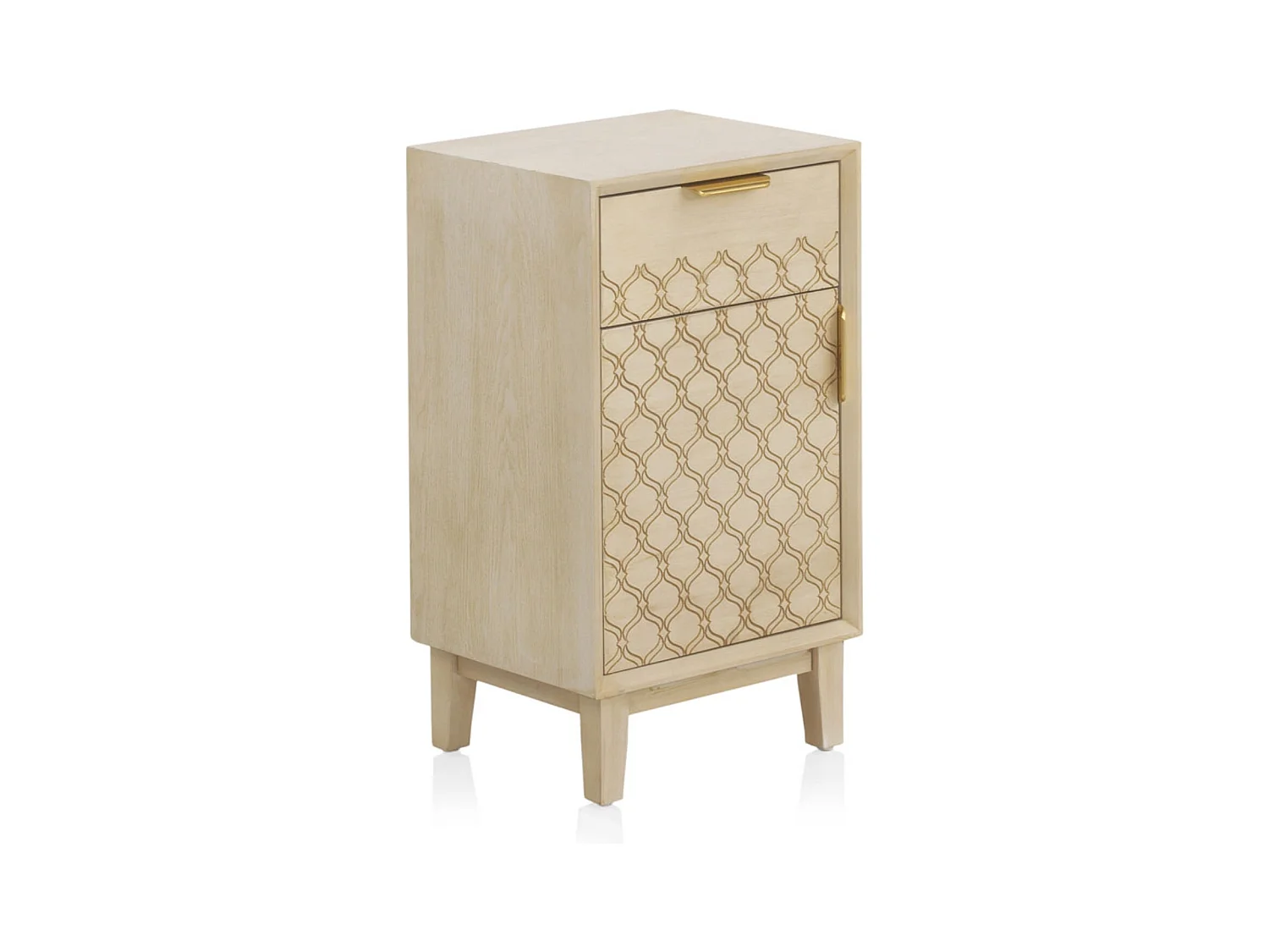 Table de chevet 1 tiroir et 1 porte en placage chêne et coloris beige